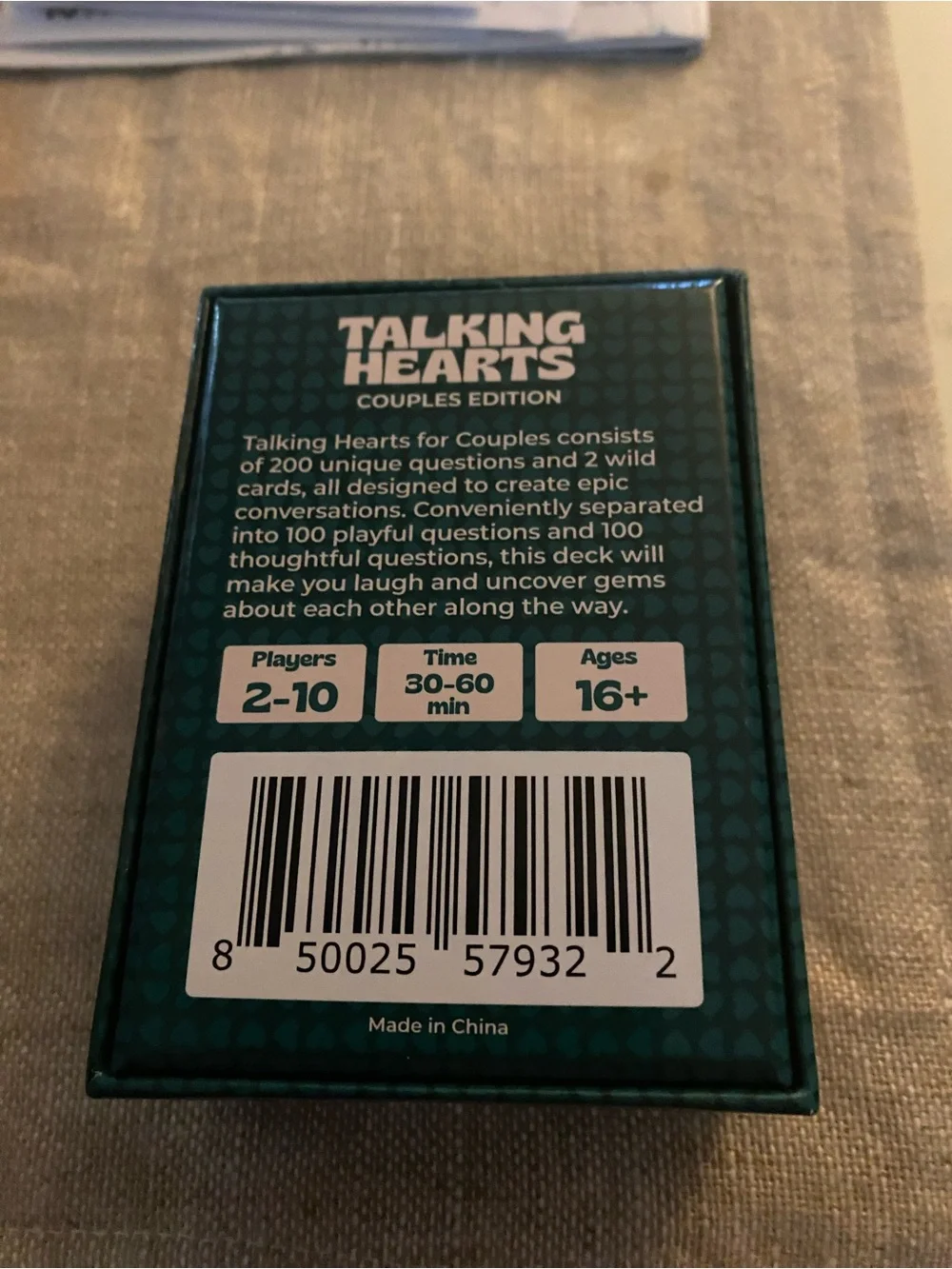 Talking Hearts Couples Edition Card Game - Teal